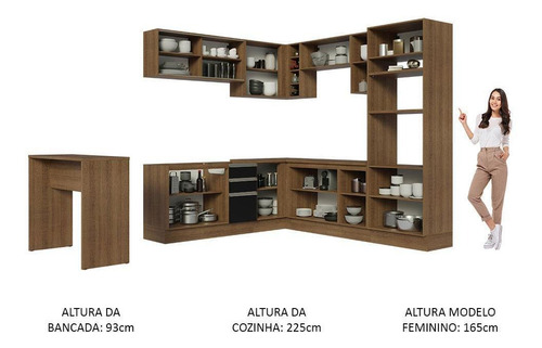Cozinha Completa Cant Madesa Glamy 504001 Armário Bancada Rp Cor Rustic/Preto