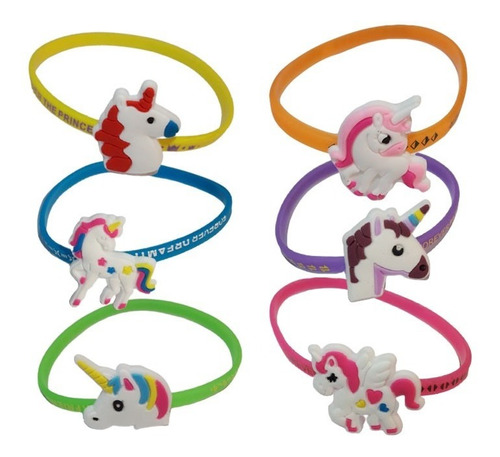 Pack 6 Uds Pulseras De Goma Diseño Unicornio