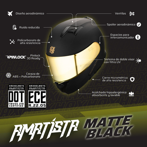 Hax Helmets Casco Abatible Dot + Ece. Amatista Matte Black