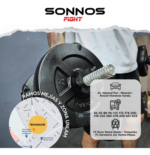 Mancuerna Maciza + 10 Kg 4x2.5kg Discos Pvc + Topes Sonnos