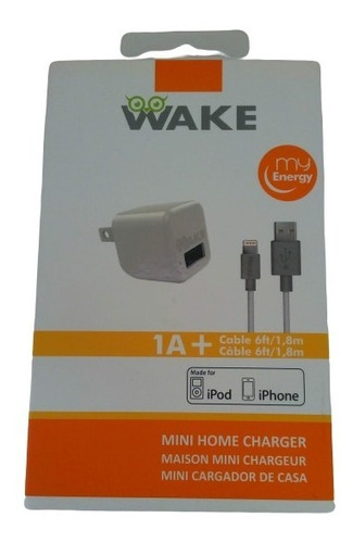 Cargador Wake iPhone iPad iPod  1amp Cable 1.8mtr Blanco 