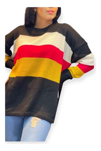 Sweater Oversize De Colores Combinados Con Tajos Al Costado