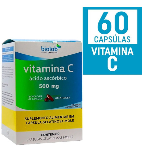 Vitamina C Ácido Ascórbico 500mg - Biolab 60caps Gelatinosa