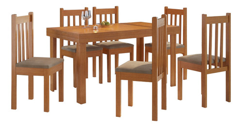 Juego De Comedor Madera Maciza Mesa + 6 Sillas Pino