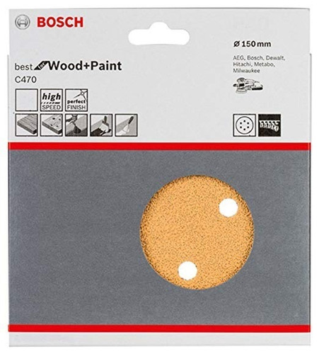 Imagen 6 de 6 de Set 5 Lijas 150 Mm Abrojo Lijadora Rotorbital Bosch Grano 60