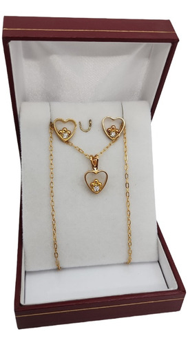 Regalo San Valentin Collar Corazon Aros Novia Oro Enchapado