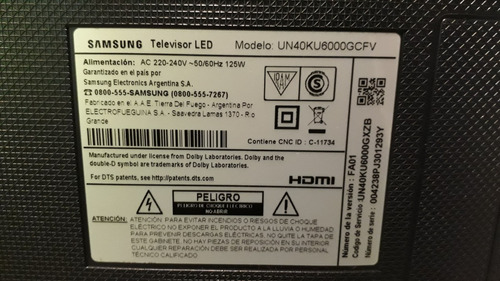 Smart Tv Led Un40ku6000gcfv 40' (pantalla Rota).