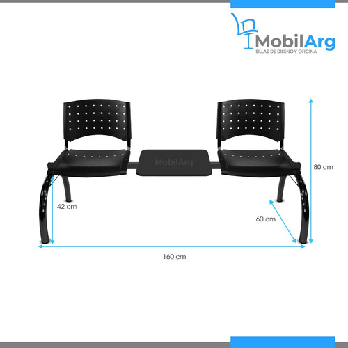 Imagen 3 de 5 de Silla Tandem 2 Asientos Pvc + Mesa Revistera Sala De Espera