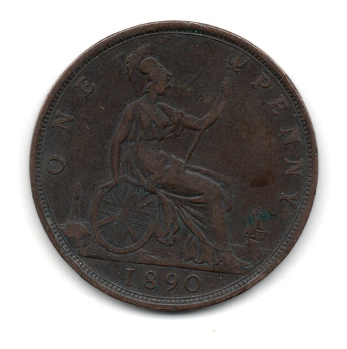 Inglaterra Gran Bretaña Moneda 1 Penny Año 1890 Km#755