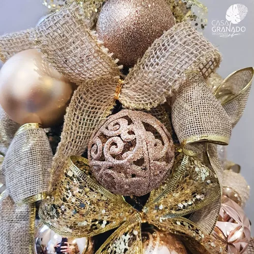 Árvore Natal Decorada Rosegold E Dourada Vai Montada 77cm