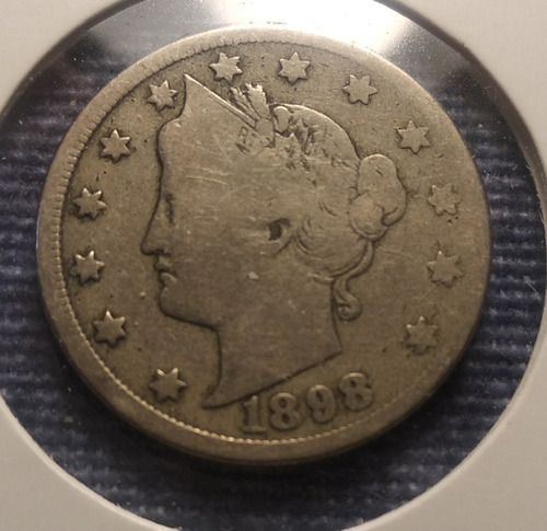 Moneda Liberty Nickel V Cents 1898, 5 Centavos Usa. 