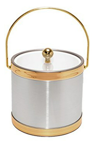 Mr. Ice Bucket Brushed Ice Bucket With Gold Bands, 3 Quart, 