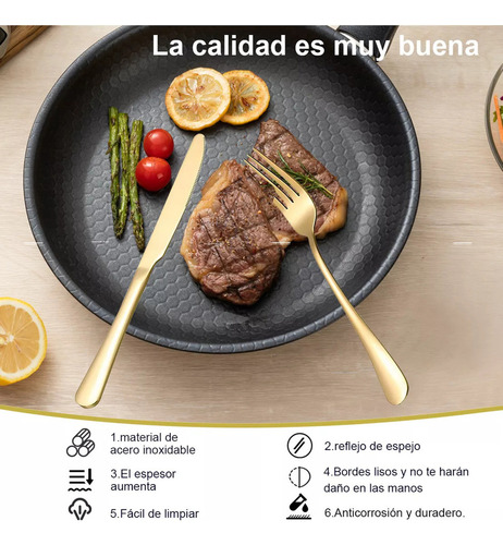 Juego De Cubiertos Dorado De Acero Inoxidable Para 6