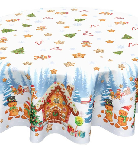 Mantel Redondo Navideño Azul 2024 Con Forma De Copo De Nieve