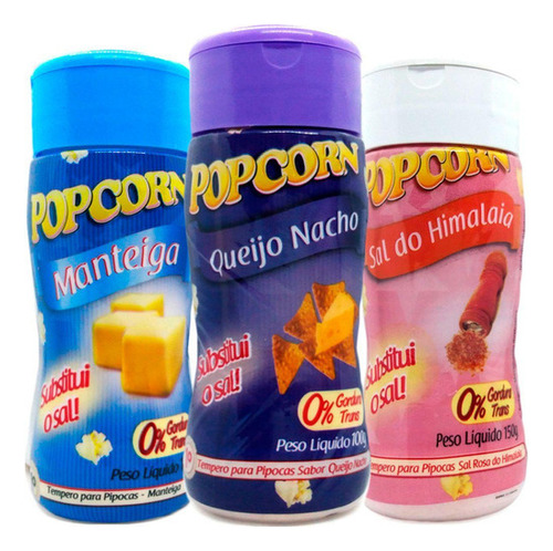 Combo 3 Temperos Pipoca Popcorn Sabores Manteiga, Queijo