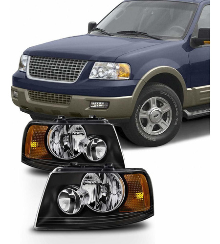 Para Bisel Negro 03-06 Ford Expedition Faros Delanteros Lámp