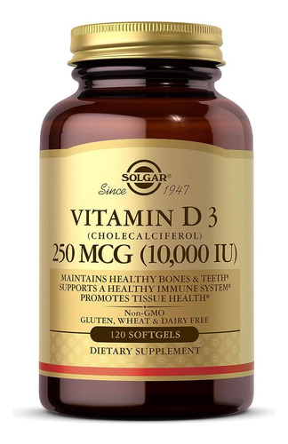 Vitamina D3 Colecalciferol 250 Mcg 10,000 Iu 120 Capsulas
