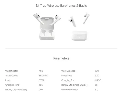 Auriculares Inalámbricos Xiaomi Mi Earphones 2 Basic Blanco