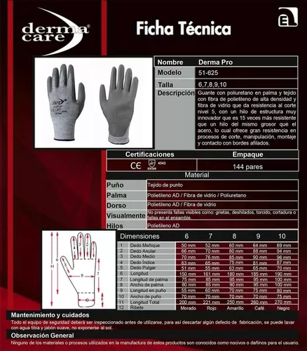 índice Decremento Hacer deporte Guante Anticorte Dermacare Nivel 5 Fibra Vidrio 51625 Un Par