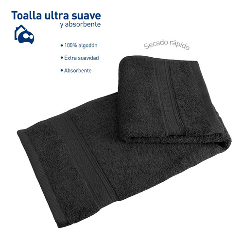 Toalla 30*30 Cm 100% Algodón Absorbente 1 Pz Color Negro