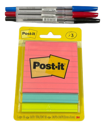 Notas Adhesivas 3m Post-it® Jaipur 150 Hojas Raya + 3 Plumas