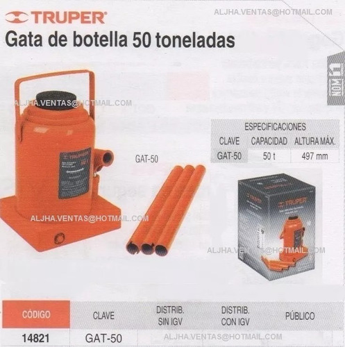 Gata Botella 50 Toneladas Truper 14821