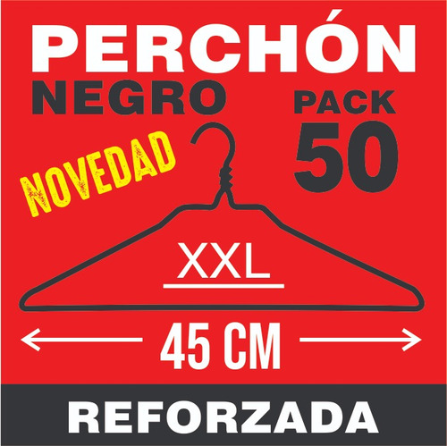 Perchas De Alambre X50 - Perchón Reforzado 45cm - Negra