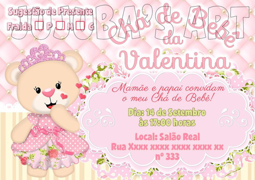 Arte Digital Convite Chá De Bebê Fraldas Ursinha Princesa