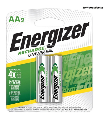 Imagen 2 de 2 de Pila AA Energizer Recharge NH15-2000 Cilíndrica - pack de 2 unidades