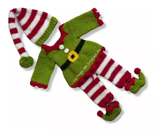 Conjunto Tejido A Crochet Duende Ayudante De Santa Para Bb