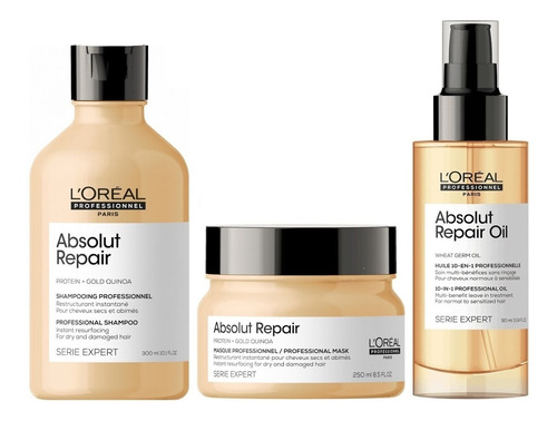 Shampoo Reparador + Mascarilla + Sérum Loreal Absolut Repair