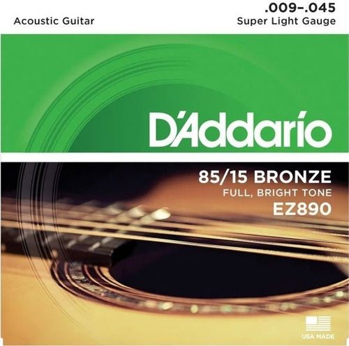 Daddario Ez-890 Cuerdas Guitarra Acustica 9-45 Bronze 85/15