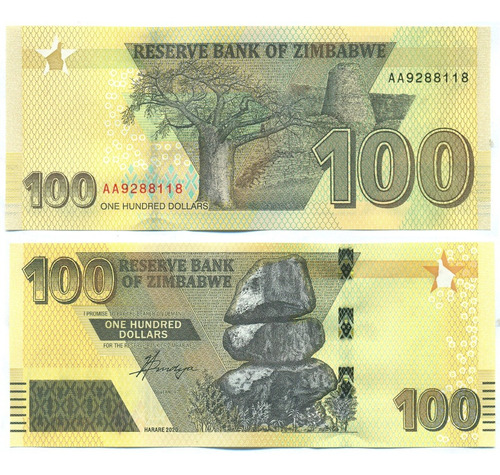 Zimbabwe Billete 100 Dólares Año 2020 Sin Circular!!!