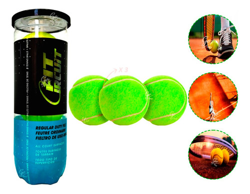 Kit De Tenis X3 Pelotas De Fieltro De Juego Deporte Raquetas