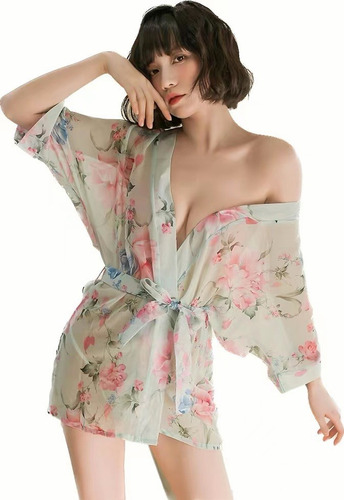 Camisón Sexy See Through De Mujer Kimono Japonés+bragas Sexy