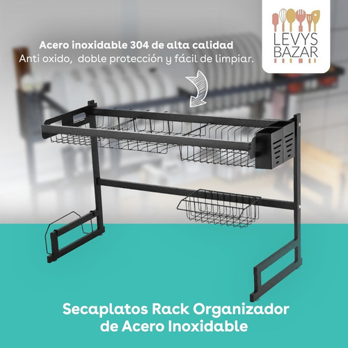 Imagen 2 de 9 de Escurridor Secaplatos Bacha Acero Inoxidable Grande 85cm