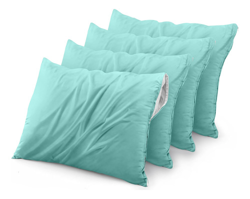 Set De 4 Protectores De Almohada Impermeable Con Cremallera Azul Spa Liso