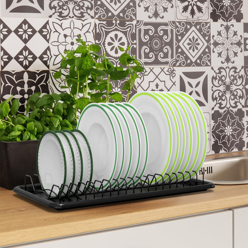 Escurridor De Platos Negro Con Base Para Secado Rápido