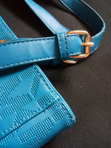 Imagen 7 de 7 de Bolsa Mk Azul-dorado Tipo Tote , Grande M.k Tipo Piel