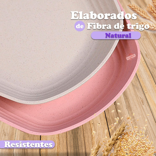 Imagen 5 de 10 de Set 4 Platos Rectangular Fibra De Trigo Ecologicos Mx-020