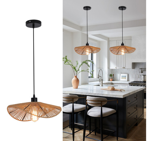 Lámpara Colgante Moderna De Ratán Bohemio Tejida A 1-light Estructura Marrón