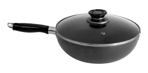 Wok Con Tapa Vidrio 28cm Antiadherente Sarten Teflon Jovifel