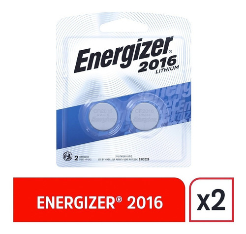 Imagen 2 de 8 de Pila Boton Cr2016 Energizer Blister X2 Unidades 3v Litio