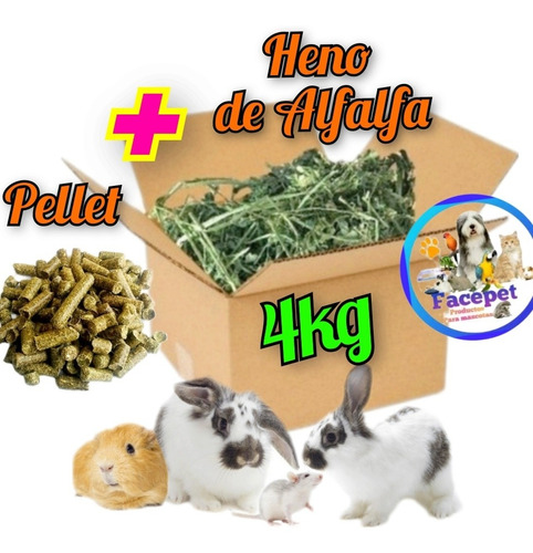 Heno Alfalfa  4 Kg Conejo Cuy Cobaya  + Pellet. 