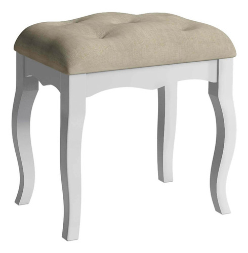 Puff Pelucia Para Sala Retangular Retro Suede Capitone Cor Branco/Bege