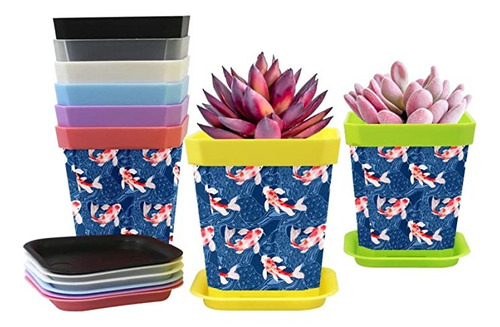 8-pack Gardening Containers Watercolor Koi Fish Plant Pots .