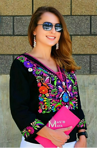 Blusa Artesanal Mexicana Bordado Flores 