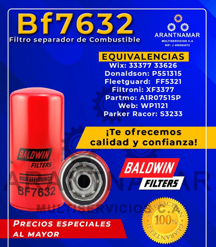 Filtro  Combustible  Baldwin Bf7632 33377 P551315