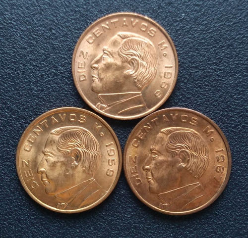 10 Centavos Juárez  1959, 1966 Y 1967 Mo
