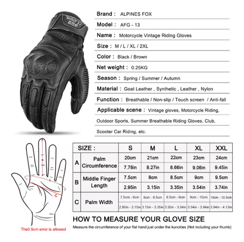 Guante Moto Cuero Alpine Fox Bicolor De Alta Calidad Protecc Negro Y Marrón M